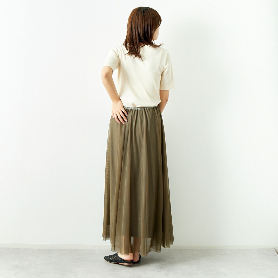 CHIGNON [シニヨン] チュールサーキュラースカート [2643-484KK] KHAKI &&モデル身長：167cm 着用サイズ：F&&