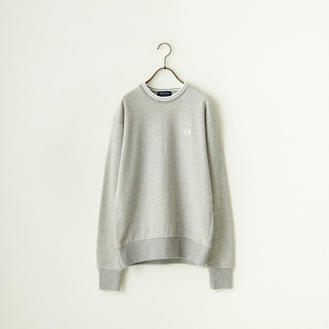FRED PERRY [フレッドペリー] 別注 ツインティップライン ワンポイントロゴ刺繍クルーネックスウェット [FPM-24A-004-JF] STEEL MARL