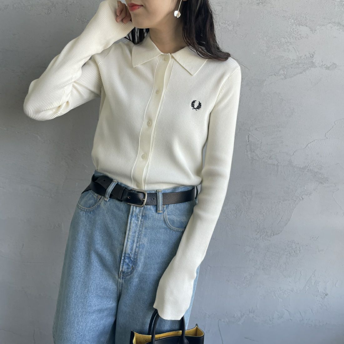 FRED PERRY [フレッドペリー] 別注 ワンポイントロゴ刺繍 リブニット 