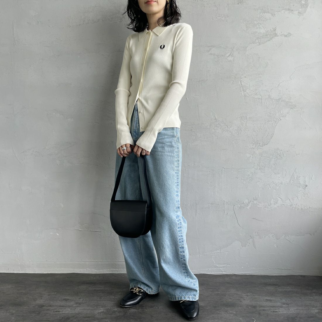 FRED PERRY [フレッドペリー] 別注 ワンポイントロゴ刺繍 リブニット 