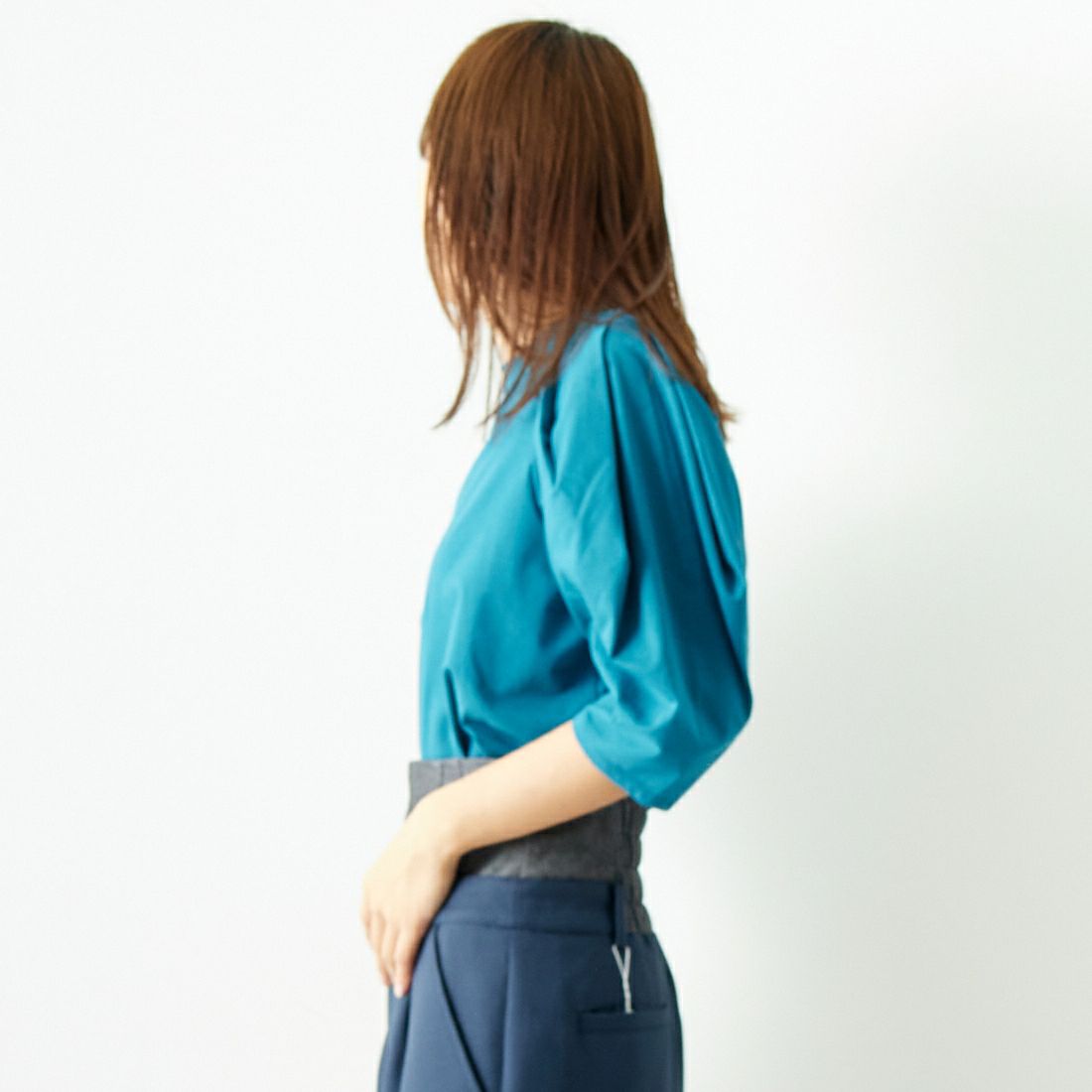 Jf Ready Made [ジェイエフレディメイド] T/Cシルケット デザイン袖Tシャツ [3001137] 501 ﾌﾞﾙｰ &&モデル身長：167cm 着用サイズ：F&&