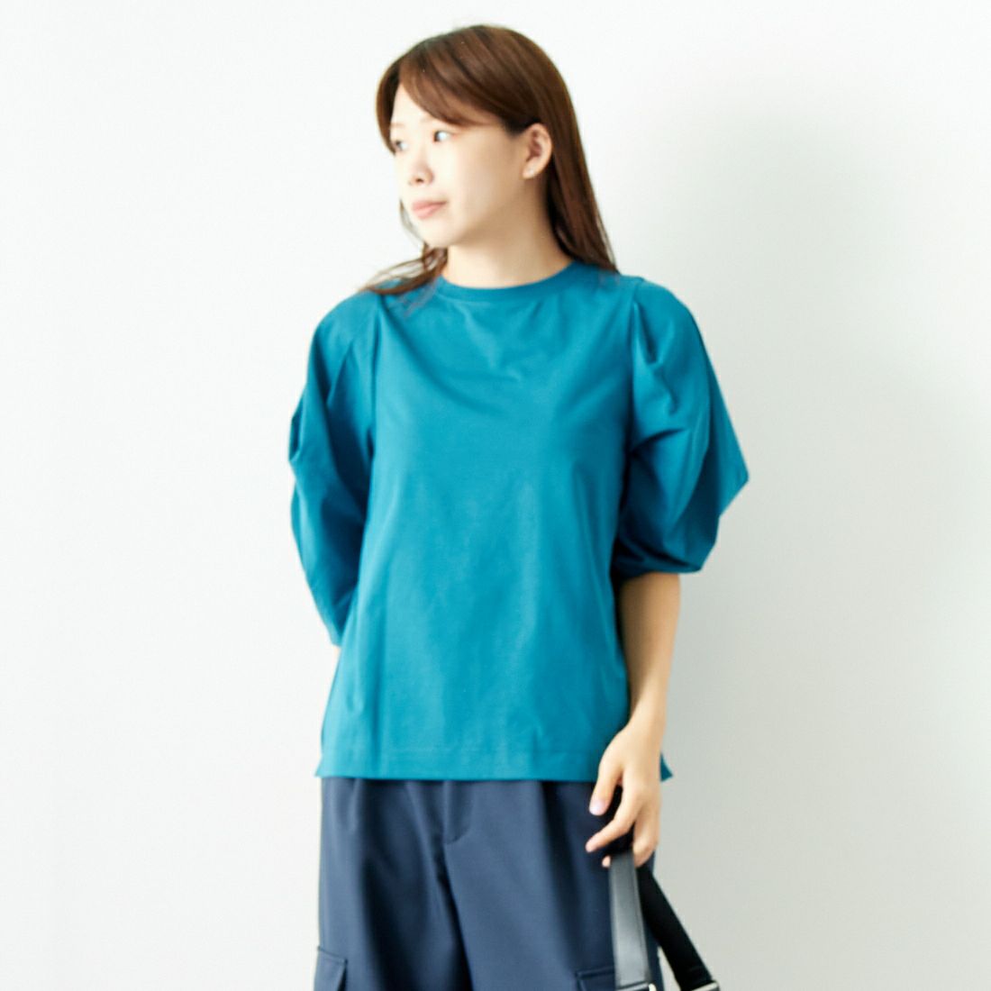 Jf Ready Made [ジェイエフレディメイド] T/Cシルケット デザイン袖Tシャツ [3001137] 501 ﾌﾞﾙｰ &&モデル身長：167cm 着用サイズ：F&&