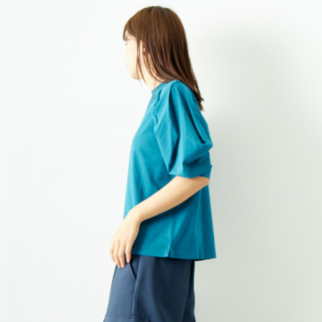 Jf Ready Made [ジェイエフレディメイド] T/Cシルケット デザイン袖Tシャツ [3001137] 501 ﾌﾞﾙｰ &&モデル身長：167cm 着用サイズ：F&&