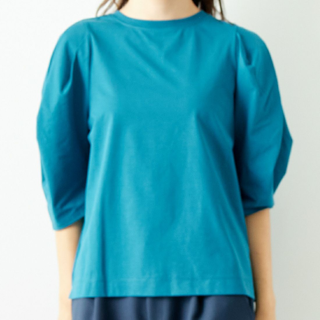 Jf Ready Made [ジェイエフレディメイド] T/Cシルケット デザイン袖Tシャツ [3001137] 501 ﾌﾞﾙｰ &&モデル身長：167cm 着用サイズ：F&&