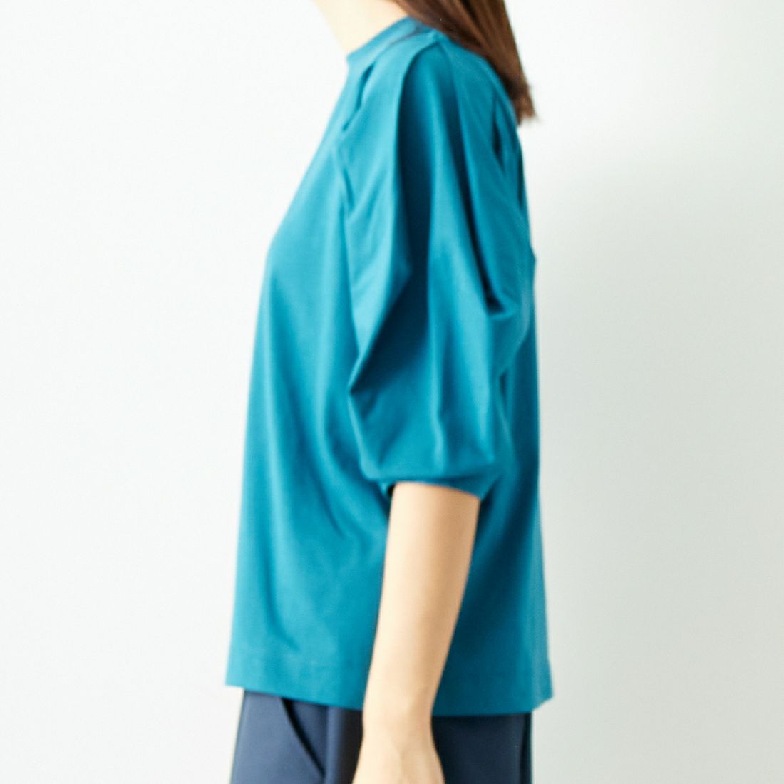 Jf Ready Made [ジェイエフレディメイド] T/Cシルケット デザイン袖Tシャツ [3001137] 501 ﾌﾞﾙｰ &&モデル身長：167cm 着用サイズ：F&&