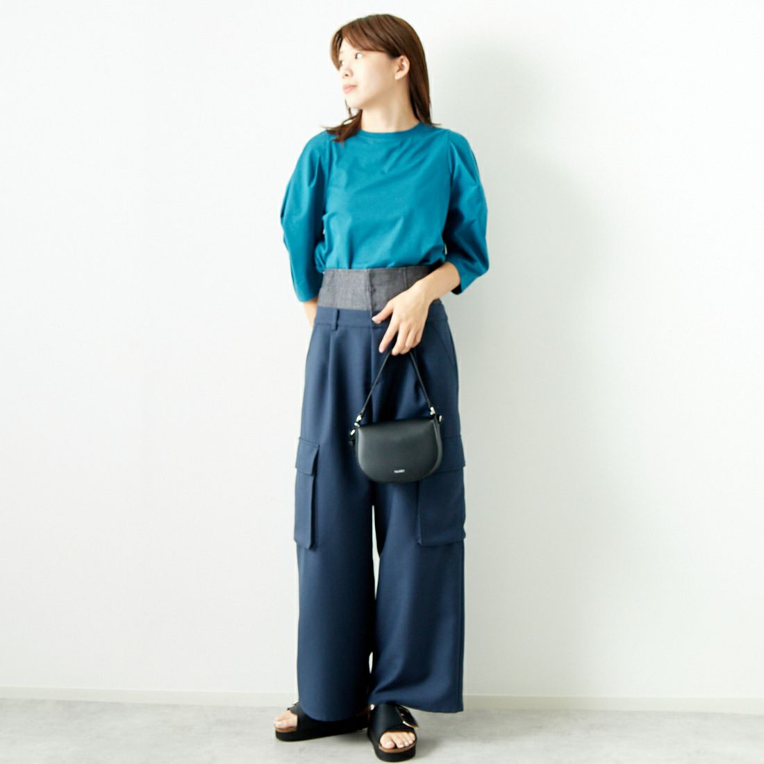 Jf Ready Made [ジェイエフレディメイド] T/Cシルケット デザイン袖Tシャツ [3001137] 501 ﾌﾞﾙｰ &&モデル身長：167cm 着用サイズ：F&&