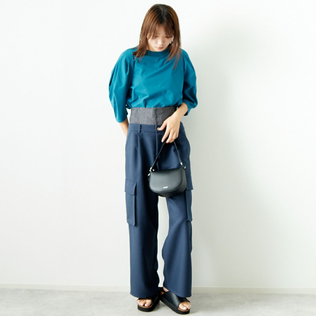 Jf Ready Made [ジェイエフレディメイド] T/Cシルケット デザイン袖Tシャツ [3001137] 501 ﾌﾞﾙｰ &&モデル身長：167cm 着用サイズ：F&&