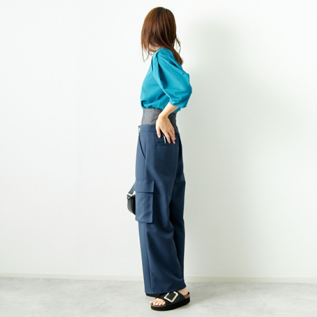 Jf Ready Made [ジェイエフレディメイド] T/Cシルケット デザイン袖Tシャツ [3001137] 501 ﾌﾞﾙｰ &&モデル身長：167cm 着用サイズ：F&&