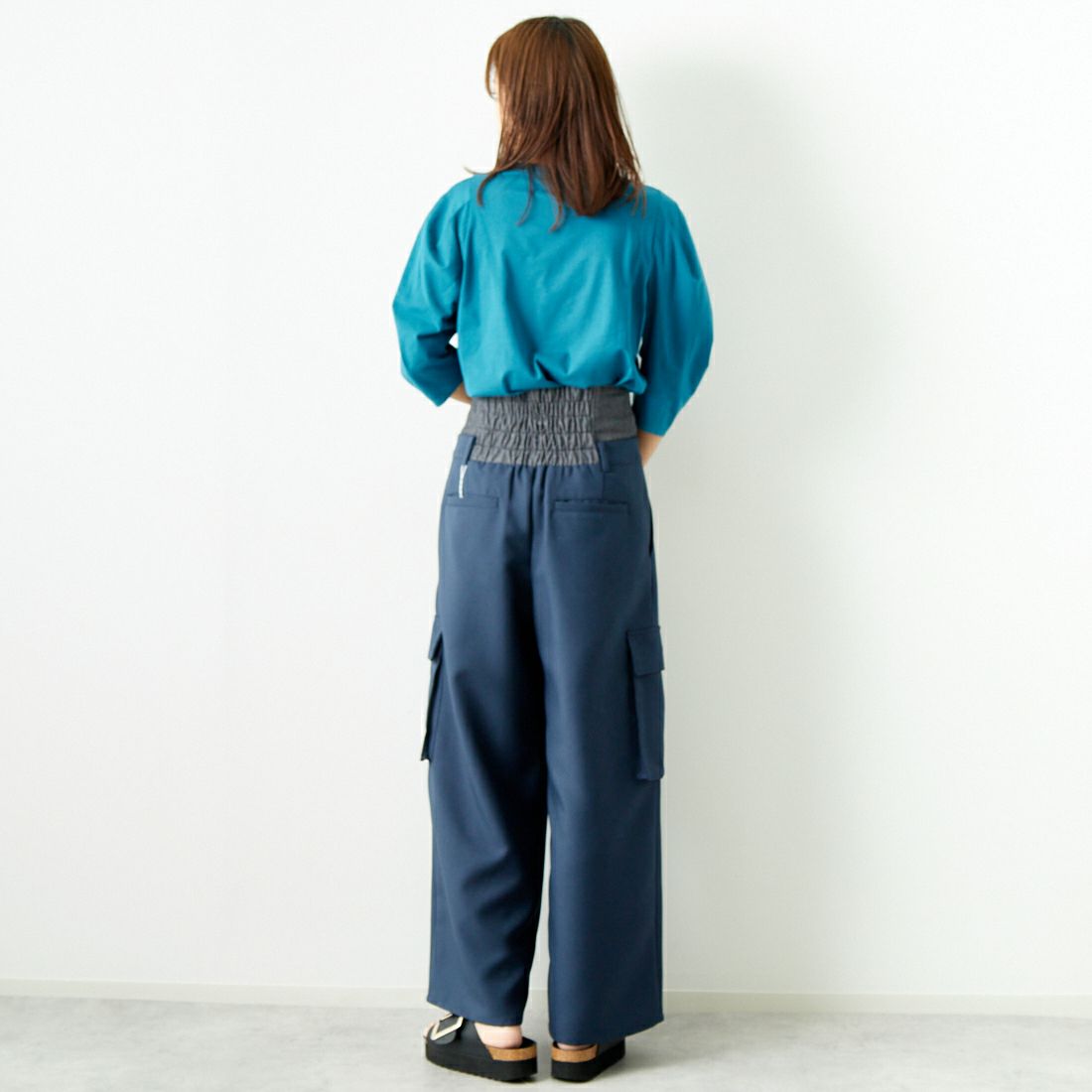 Jf Ready Made [ジェイエフレディメイド] T/Cシルケット デザイン袖Tシャツ [3001137] 501 ﾌﾞﾙｰ &&モデル身長：167cm 着用サイズ：F&&