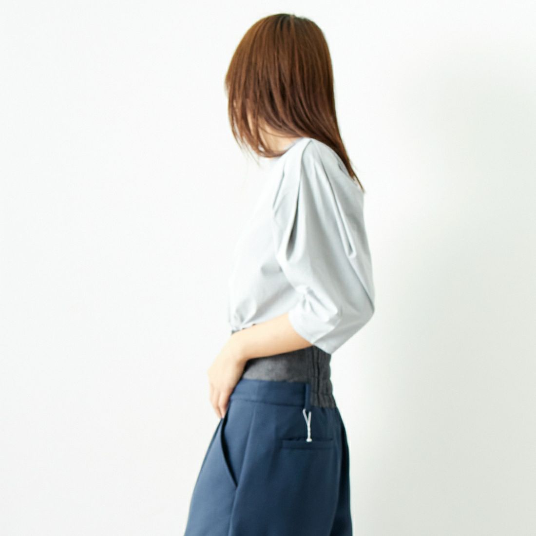 Jf Ready Made [ジェイエフレディメイド] T/Cシルケット デザイン袖Tシャツ [3001137] 101 ﾎﾜｲﾄ &&モデル身長：167cm 着用サイズ：F&&