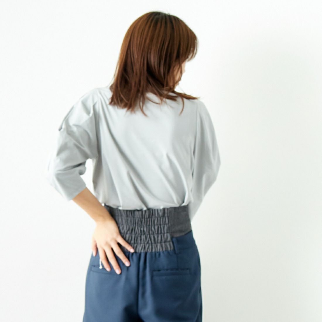 Jf Ready Made [ジェイエフレディメイド] T/Cシルケット デザイン袖Tシャツ [3001137] 101 ﾎﾜｲﾄ &&モデル身長：167cm 着用サイズ：F&&