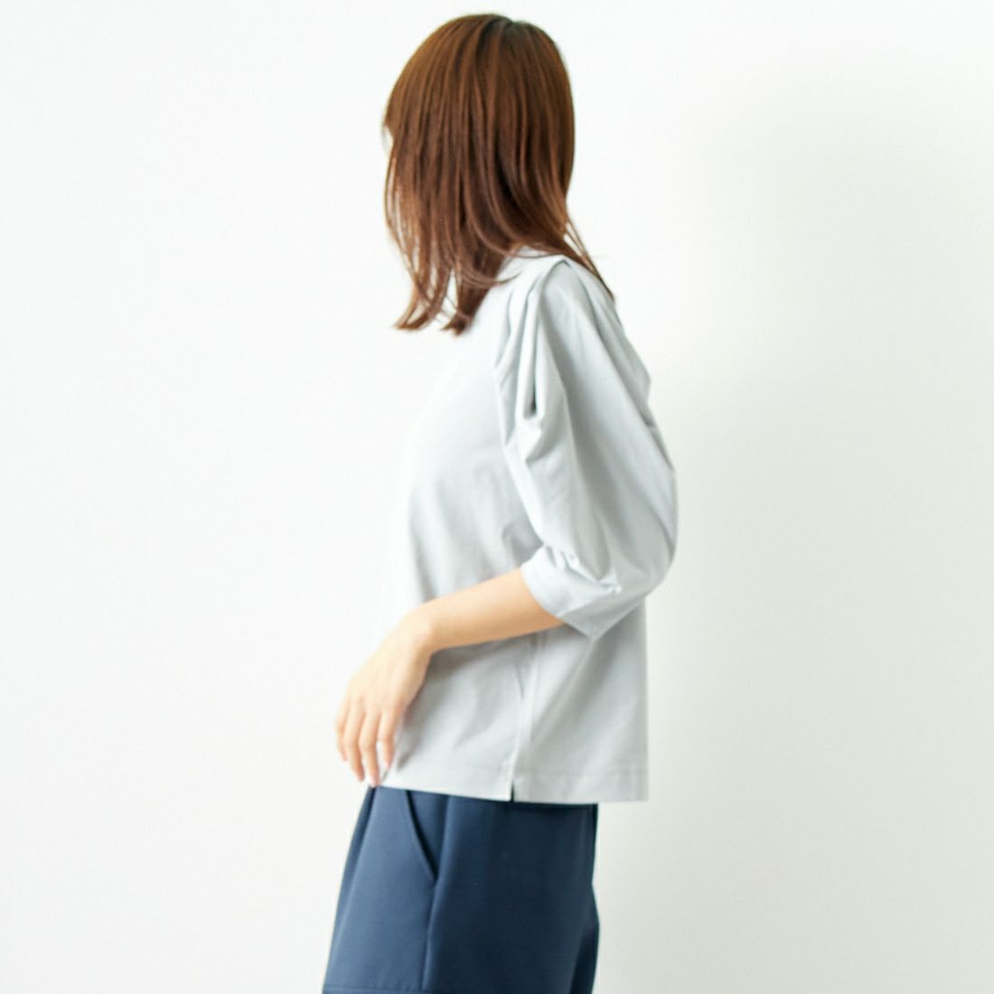 Jf Ready Made [ジェイエフレディメイド] T/Cシルケット デザイン袖Tシャツ [3001137] 101 ﾎﾜｲﾄ &&モデル身長：167cm 着用サイズ：F&&