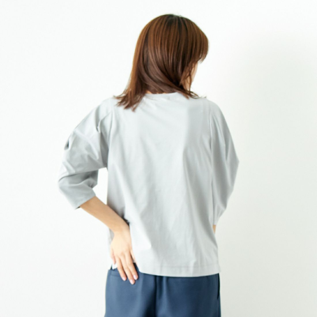 Jf Ready Made [ジェイエフレディメイド] T/Cシルケット デザイン袖Tシャツ [3001137] 101 ﾎﾜｲﾄ &&モデル身長：167cm 着用サイズ：F&&