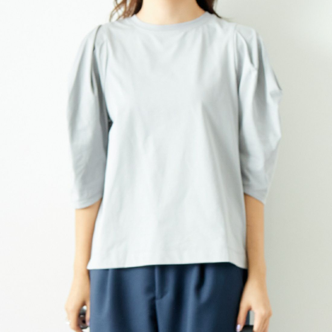 Jf Ready Made [ジェイエフレディメイド] T/Cシルケット デザイン袖Tシャツ [3001137] 101 ﾎﾜｲﾄ &&モデル身長：167cm 着用サイズ：F&&