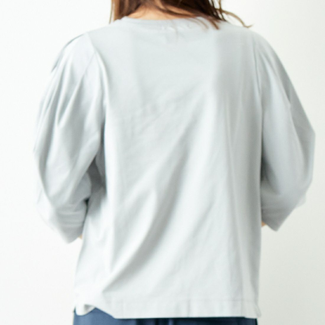 Jf Ready Made [ジェイエフレディメイド] T/Cシルケット デザイン袖Tシャツ [3001137] 101 ﾎﾜｲﾄ &&モデル身長：167cm 着用サイズ：F&&