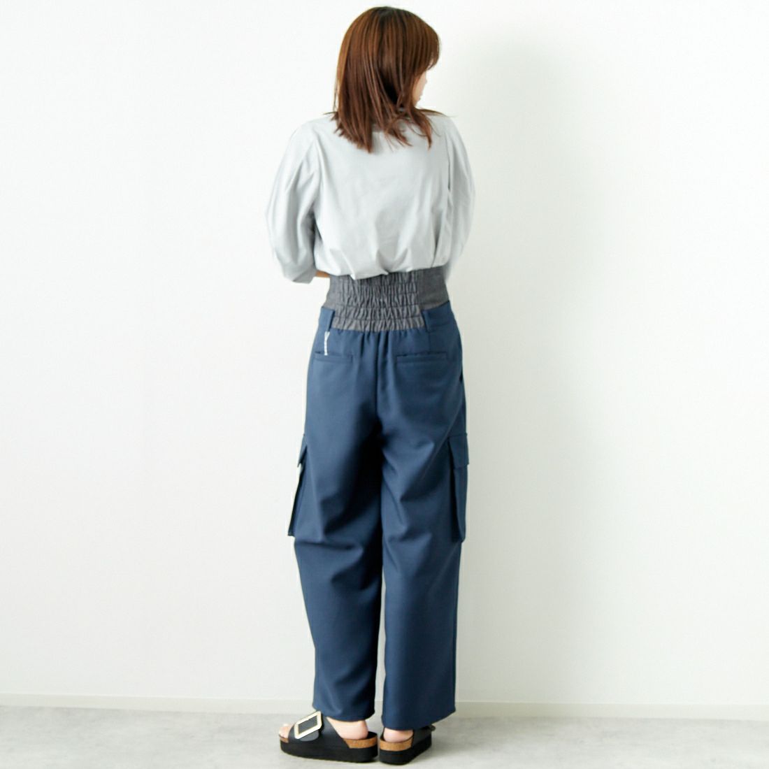 Jf Ready Made [ジェイエフレディメイド] T/Cシルケット デザイン袖Tシャツ [3001137] 101 ﾎﾜｲﾄ &&モデル身長：167cm 着用サイズ：F&&