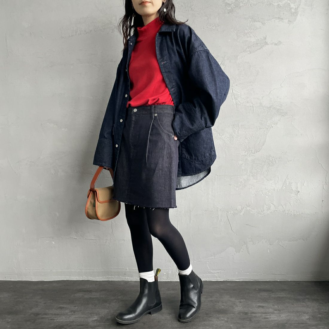 Americana × JEANS FACTORY [アメリカーナ × ジーンズファクトリー] 別注 カットオフデニムミニスカート [ASO-721-JF] ﾈｲﾋﾞｰ &&モデル身長：160cm 着用サイズ：S&&