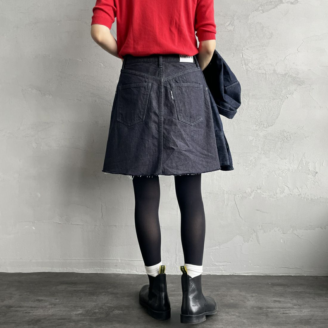 Americana × JEANS FACTORY [アメリカーナ × ジーンズファクトリー] 別注 カットオフデニムミニスカート [ASO-721-JF] ﾈｲﾋﾞｰ &&モデル身長：160cm 着用サイズ：S&&