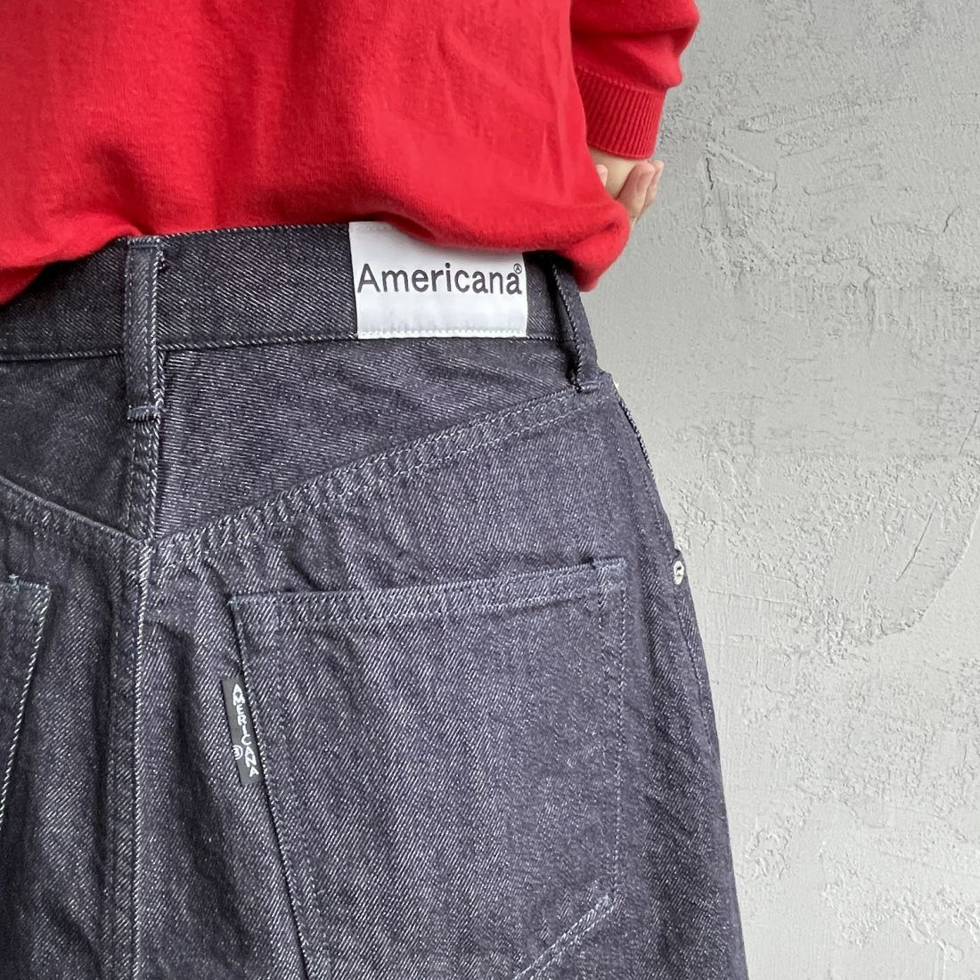 Americana × JEANS FACTORY [アメリカーナ × ジーンズファクトリー] 別注 カットオフデニムミニスカート [ASO-721-JF] ﾈｲﾋﾞｰ &&モデル身長：160cm 着用サイズ：S&&