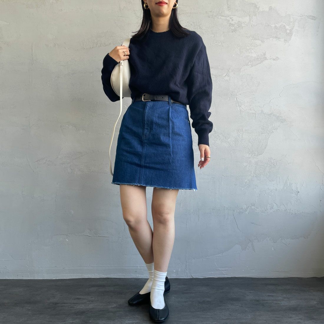 Americana × JEANS FACTORY [アメリカーナ × ジーンズファクトリー] 別注 カットオフデニムミニスカート [ASO-721-JF] LTﾌﾞﾙｰ &&モデル身長：163cm 着用サイズ：S&&