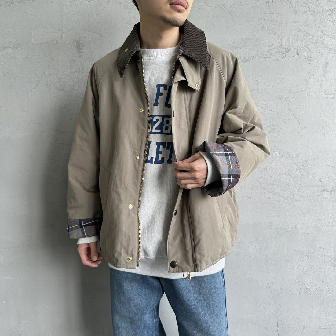 Barbour [バブアー] 別注 中綿入り TRANSPORT トランスポートジャケット [MCAS150-JF] GRAY &&モデル身長：168cm 着用サイズ：40&&