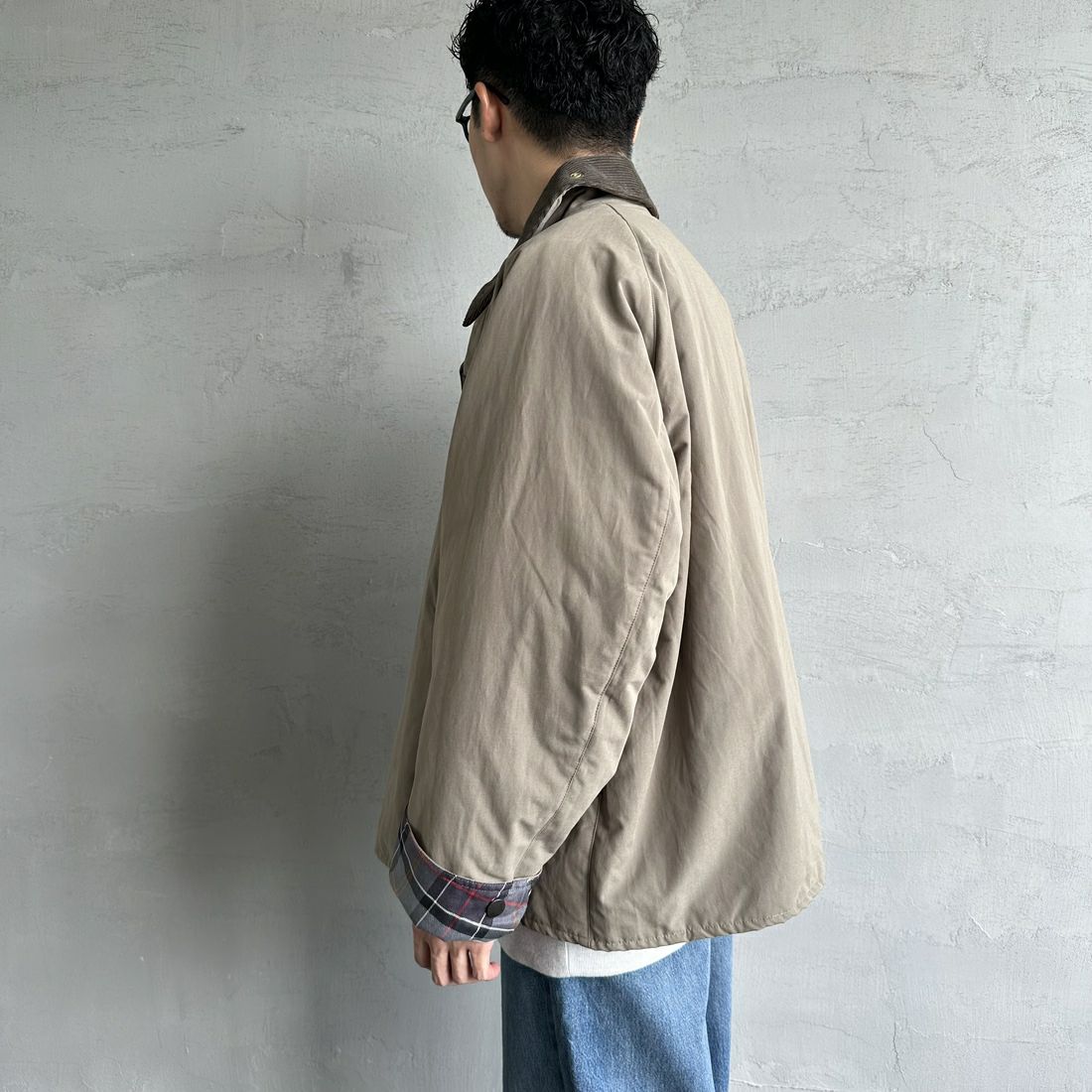 Barbour [バブアー] 別注 中綿入り TRANSPORT トランスポートジャケット [MCAS150-JF] GRAY &&モデル身長：168cm 着用サイズ：40&&