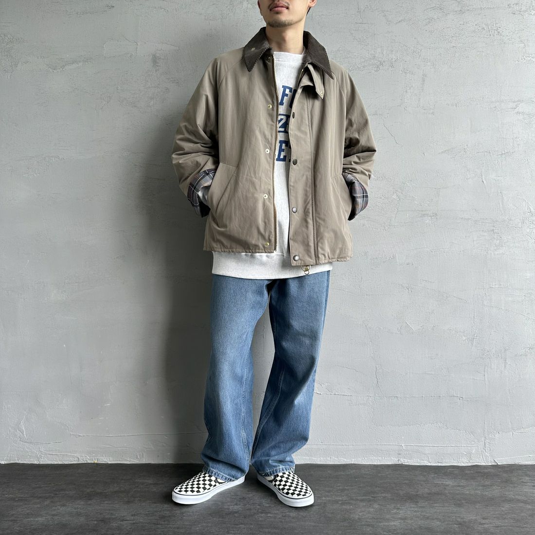 Barbour [バブアー] 別注 中綿入り TRANSPORT トランスポートジャケット [MCAS150-JF] GRAY &&モデル身長：168cm 着用サイズ：40&&