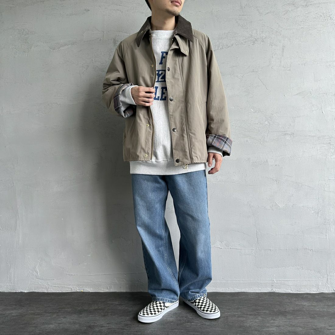 Barbour [バブアー] 別注 中綿入り TRANSPORT トランスポートジャケット [MCAS150-JF] GRAY &&モデル身長：168cm 着用サイズ：40&&