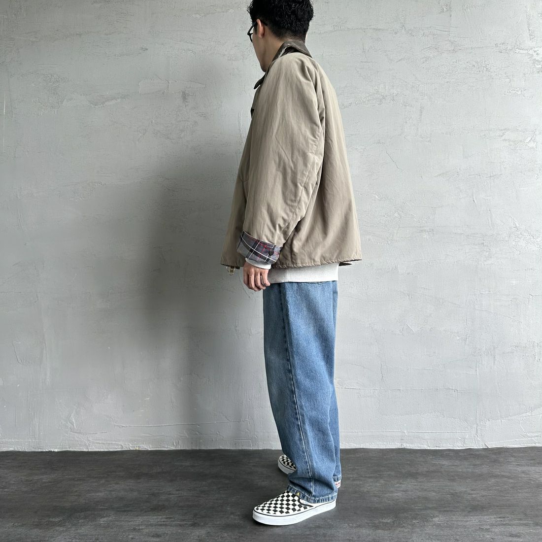 Barbour [バブアー] 別注 中綿入り TRANSPORT トランスポートジャケット [MCAS150-JF] GRAY &&モデル身長：168cm 着用サイズ：40&&