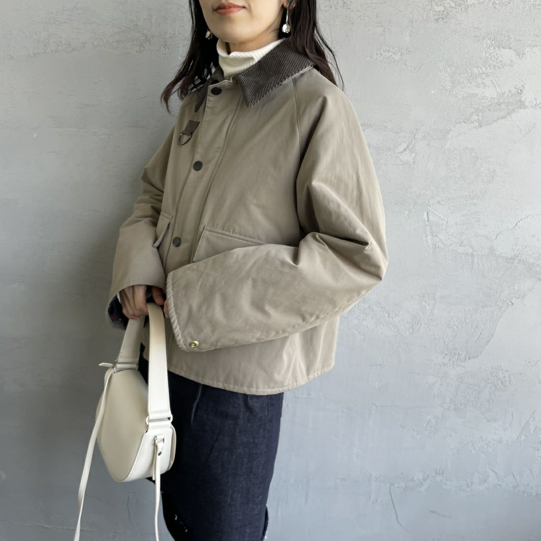 Barbour [バブアー] 別注 中綿入り SPEY スペイジャケット [MCAS151-JF] GRAY&&モデル身長：160cm 着用サイズ：34&&