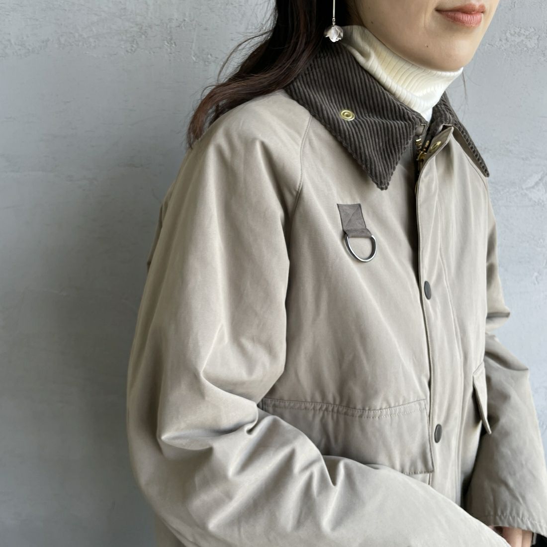 Barbour [バブアー] 別注 中綿入り SPEY スペイジャケット [MCAS151-JF] GRAY&&モデル身長：160cm 着用サイズ：34&&
