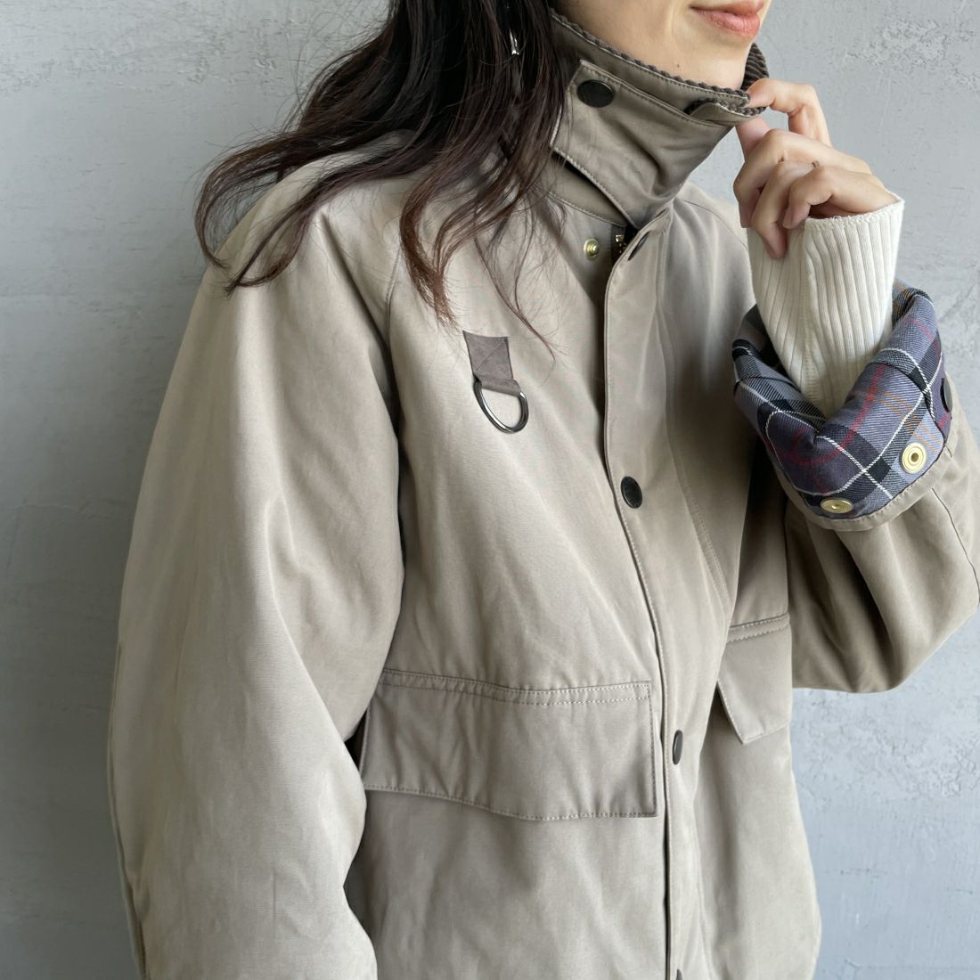 Barbour [バブアー] 別注 中綿入り SPEY スペイジャケット [MCAS151-JF] GRAY&&モデル身長：160cm 着用サイズ：34&&