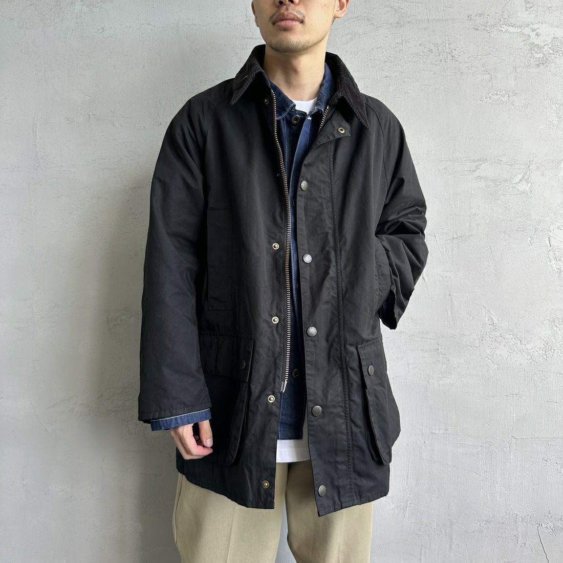 Barbour [バブアー] 別注 BEAUFORT ビューフォートジャケット [MCAS149-JF] BLACK &&モデル身長：168cm 着用サイズ：38&&