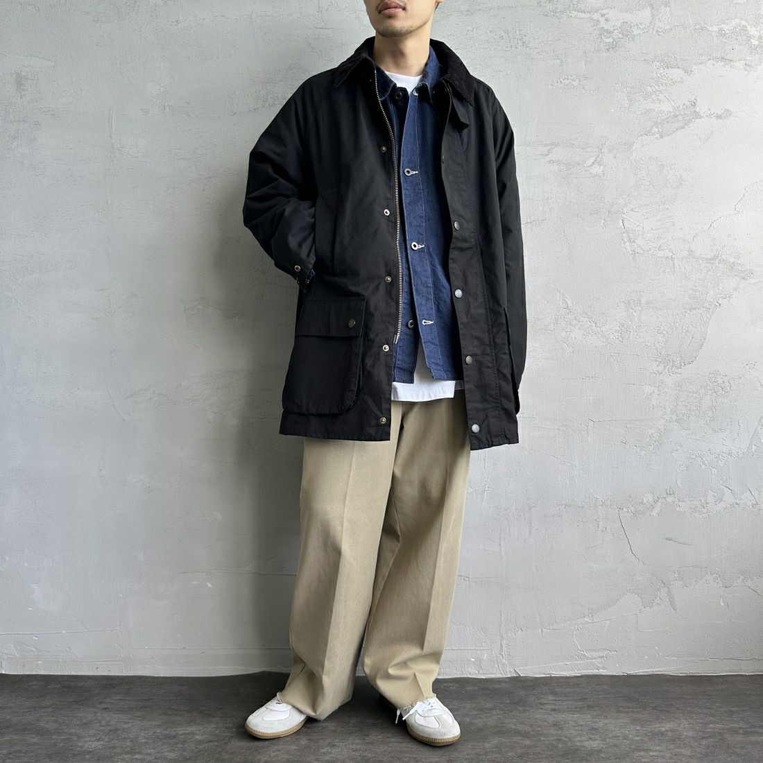 Barbour [バブアー] 別注 BEAUFORT ビューフォートジャケット [MCAS149-JF] BLACK &&モデル身長：168cm 着用サイズ：40&&