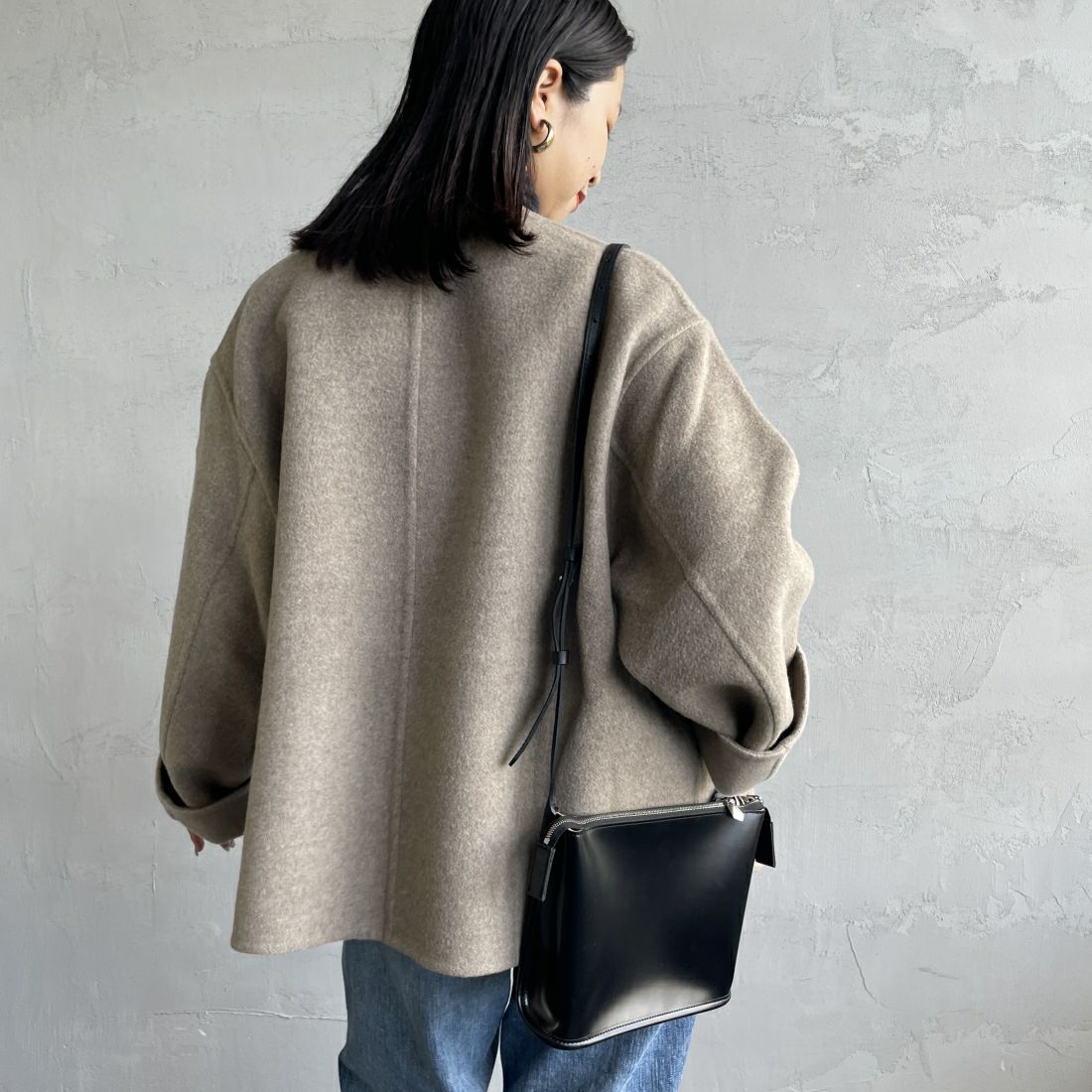 le glazik [ルグラジック] ウールリバージャケット [LG-A0617MFW] DK.BEG/BEG &&モデル身長：163cm 着用サイズ：36&&