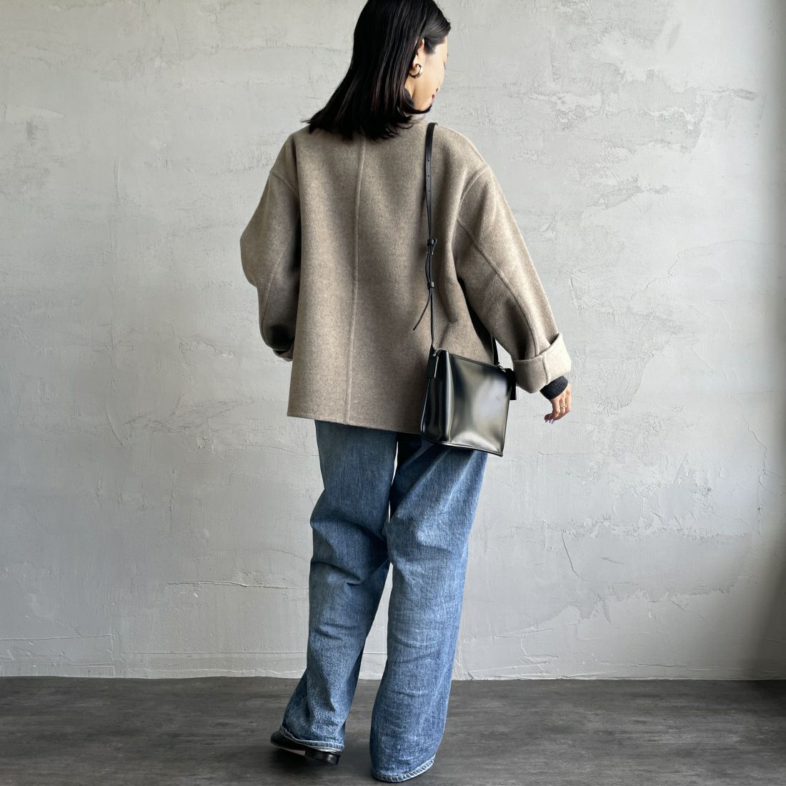 le glazik [ルグラジック] ウールリバージャケット [LG-A0617MFW] DK.BEG/BEG &&モデル身長：163cm 着用サイズ：36&&