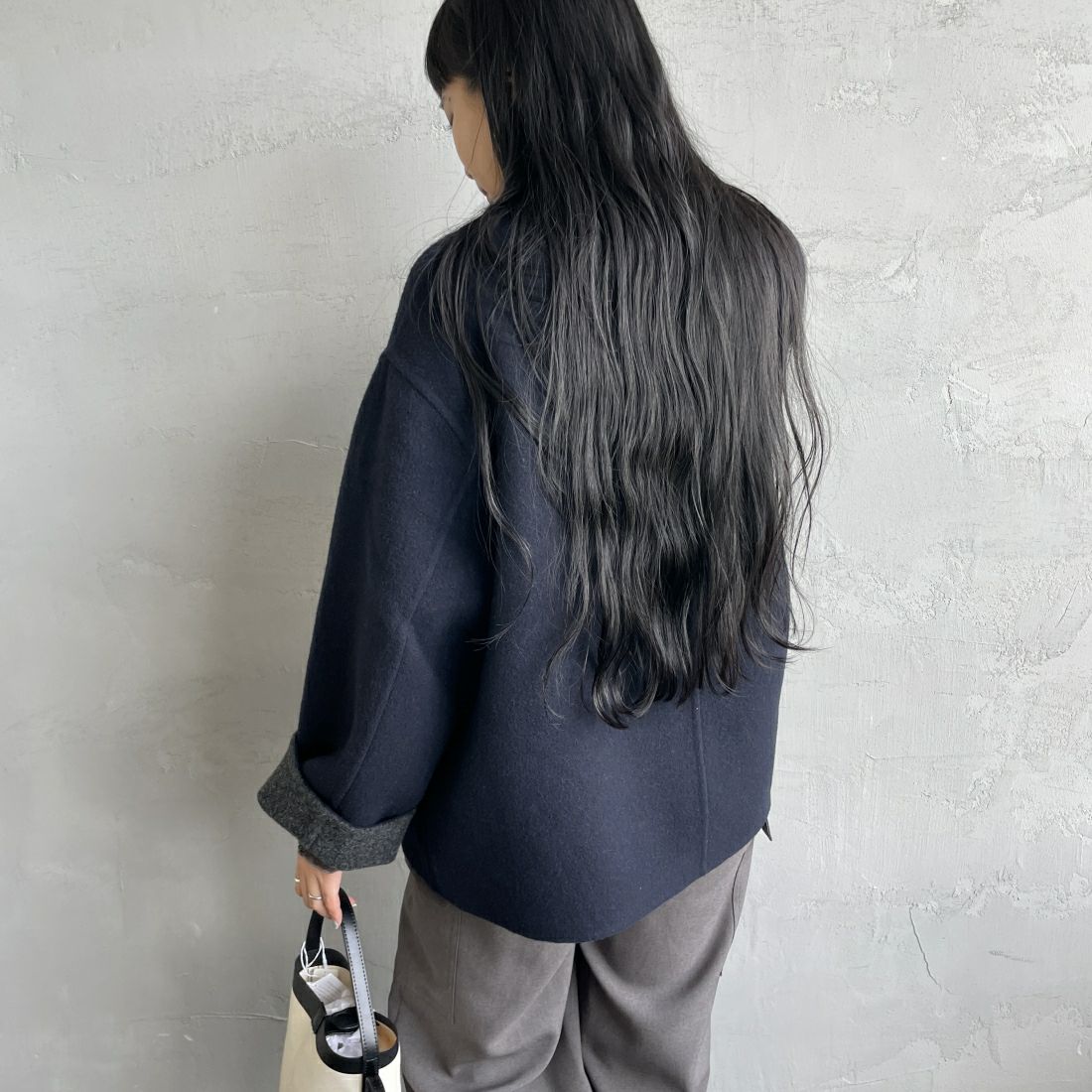 le glazik [ルグラジック] ウールリバージャケット [LG-A0617MFW] DK.NVY/TOP &&モデル身長：156cm 着用サイズ：36&&