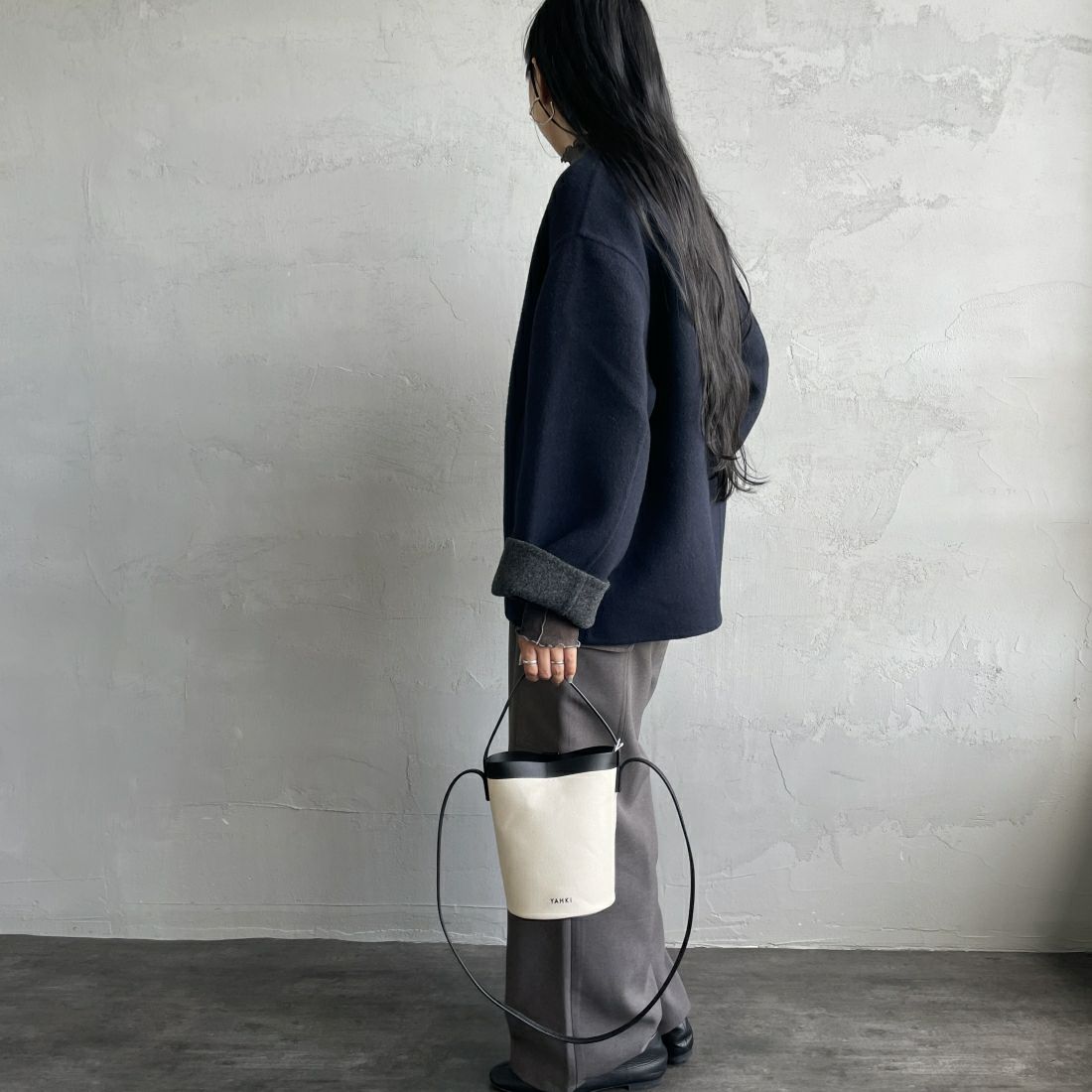 le glazik [ルグラジック] ウールリバージャケット [LG-A0617MFW] DK.NVY/TOP &&モデル身長：156cm 着用サイズ：36&&