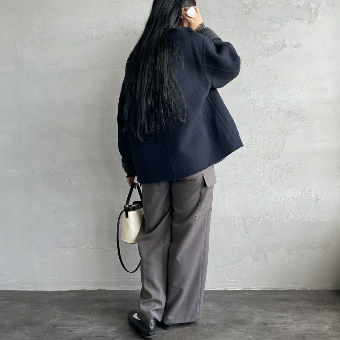 le glazik [ルグラジック] ウールリバージャケット [LG-A0617MFW] DK.NVY/TOP &&モデル身長：156cm 着用サイズ：36&&