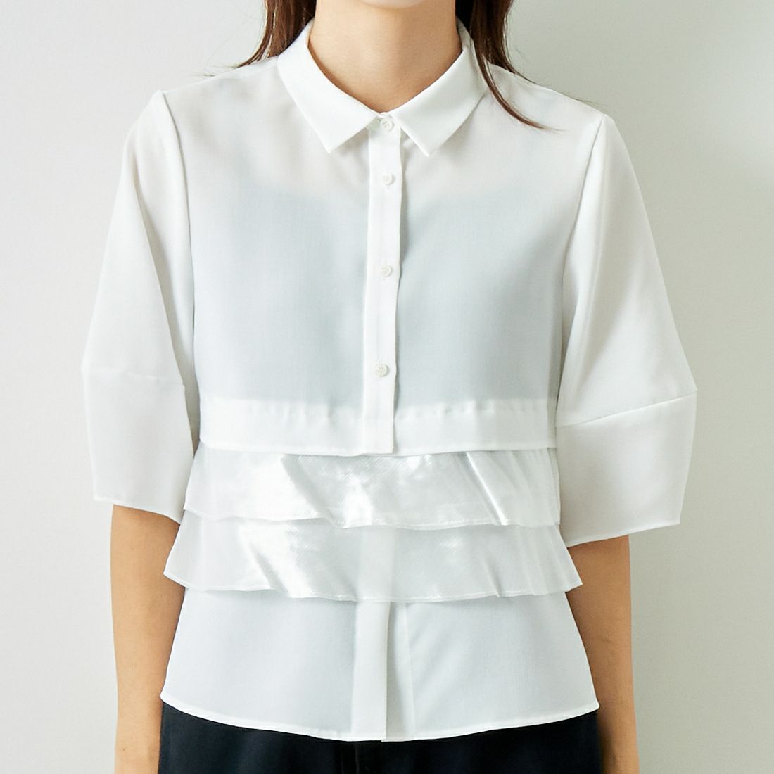 Jeans Factory Clothes [ジーンズファクトリークローズ] グロッシーペプラムシャツブラウス [7643383] OFF WHITE