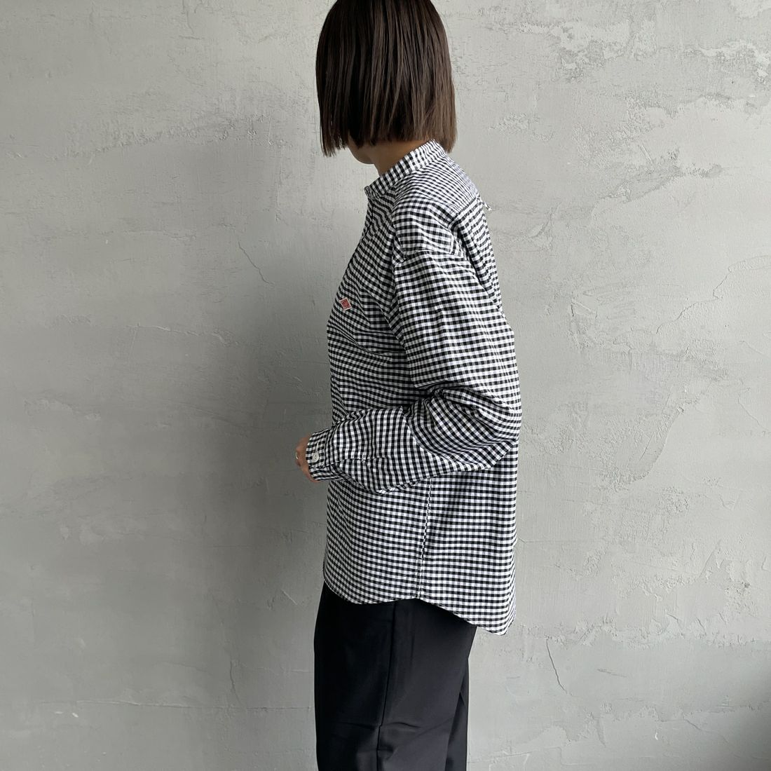 DANTON [ダントン] オックスフォード バンドカラーシャツ [DT-B0280OXP] BK/WH GNGM &&モデル身長：159cm 着用サイズ：38&&