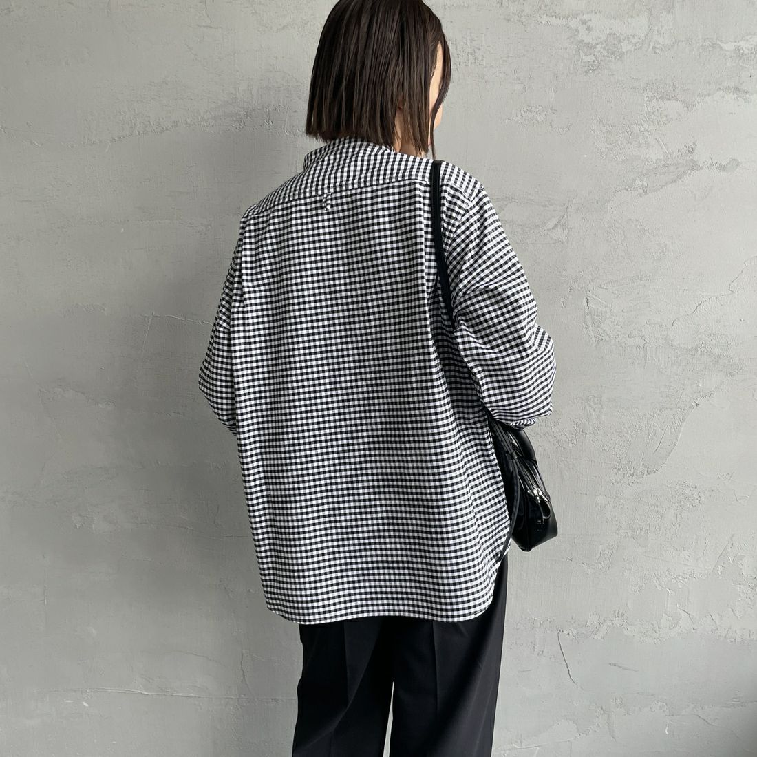 DANTON [ダントン] オックスフォード バンドカラーシャツ [DT-B0280OXP] BK/WH GNGM &&モデル身長：159cm 着用サイズ：38&&