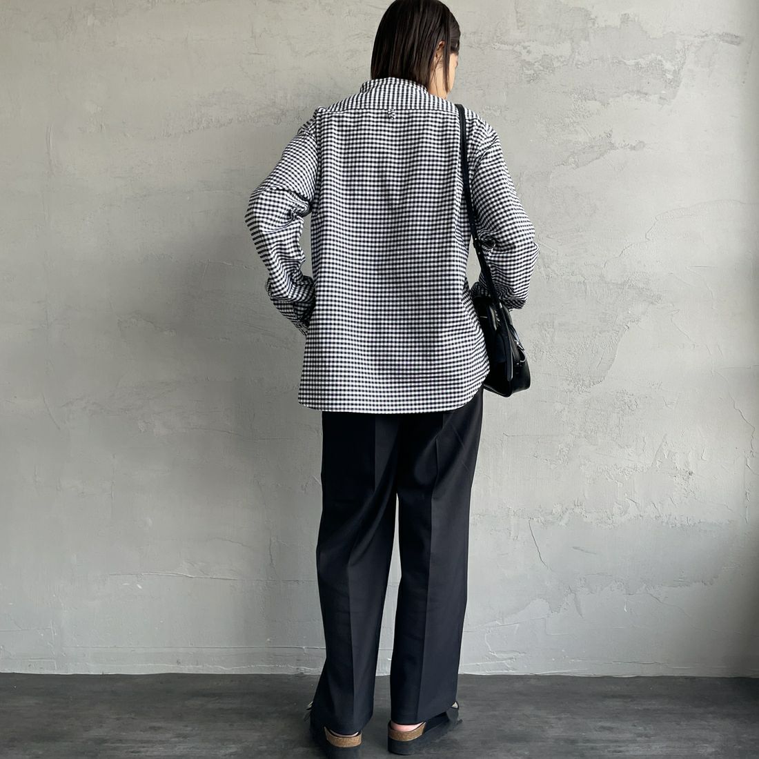 DANTON [ダントン] オックスフォード バンドカラーシャツ [DT-B0280OXP] BK/WH GNGM &&モデル身長：159cm 着用サイズ：38&&