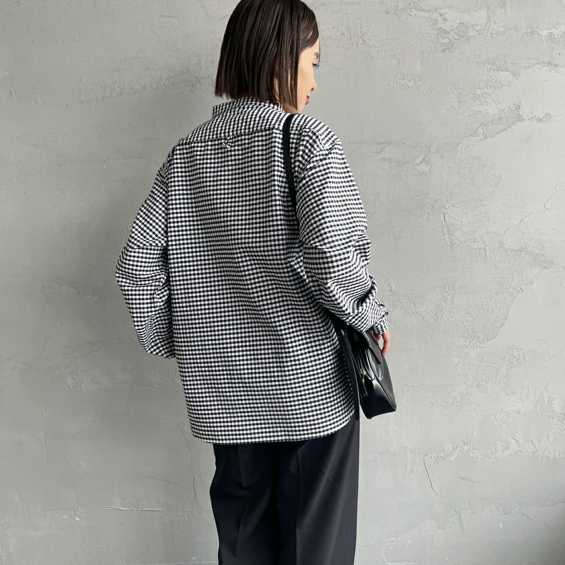 DANTON [ダントン] オックスフォード バンドカラーシャツ [DT-B0280OXP] BK/WH GNGM &&モデル身長：159cm 着用サイズ：40&&
