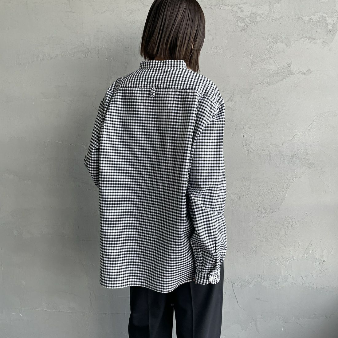 DANTON [ダントン] オックスフォード バンドカラーシャツ [DT-B0280OXP] BK/WH GNGM &&モデル身長：159cm 着用サイズ：42&&