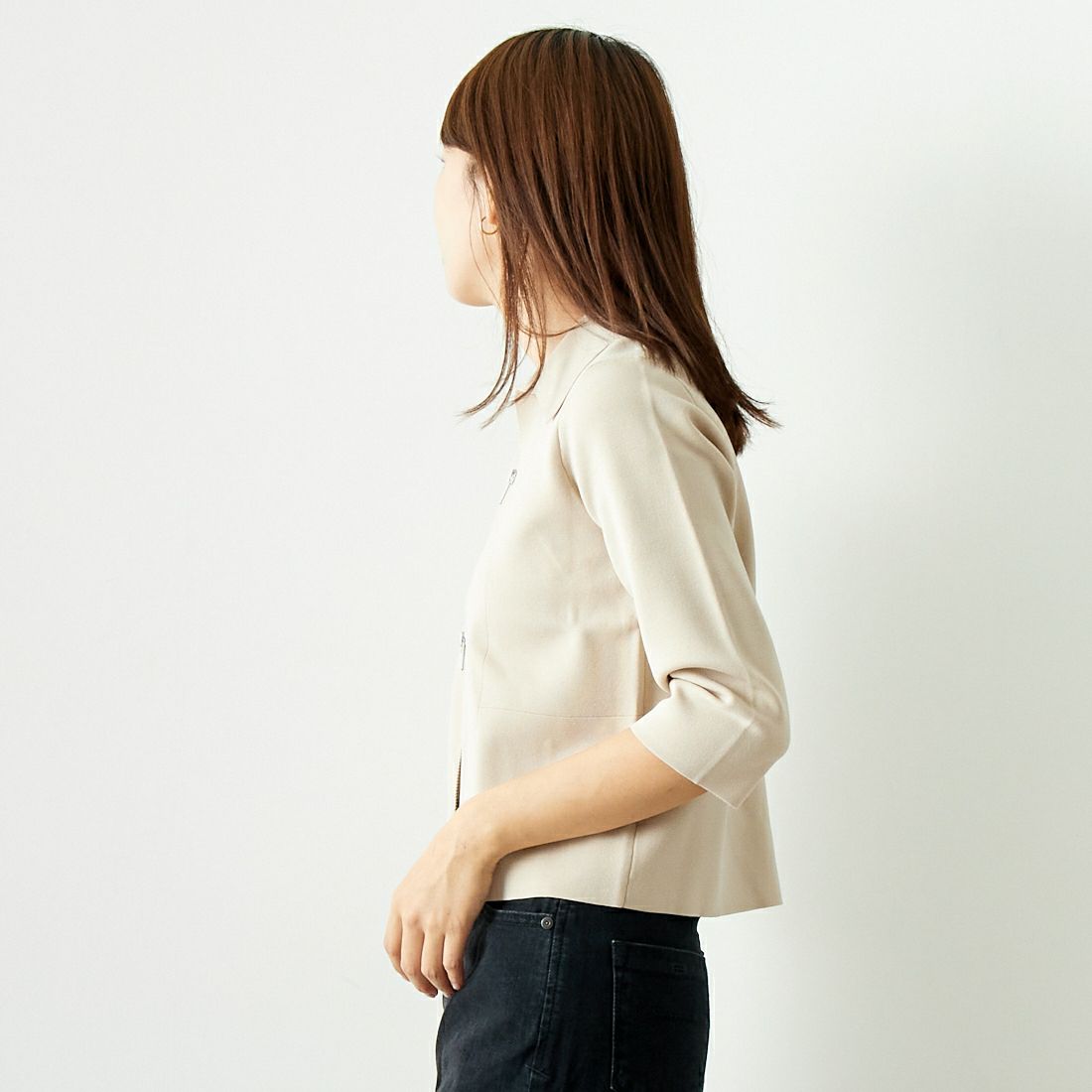 Jeans Factory Clothes [ジーンズファクトリークローズ] ジップアップポロニット [11241802] ｸﾞﾚｰｼﾞｭ &&モデル身長：167cm 着用サイズ：F&&