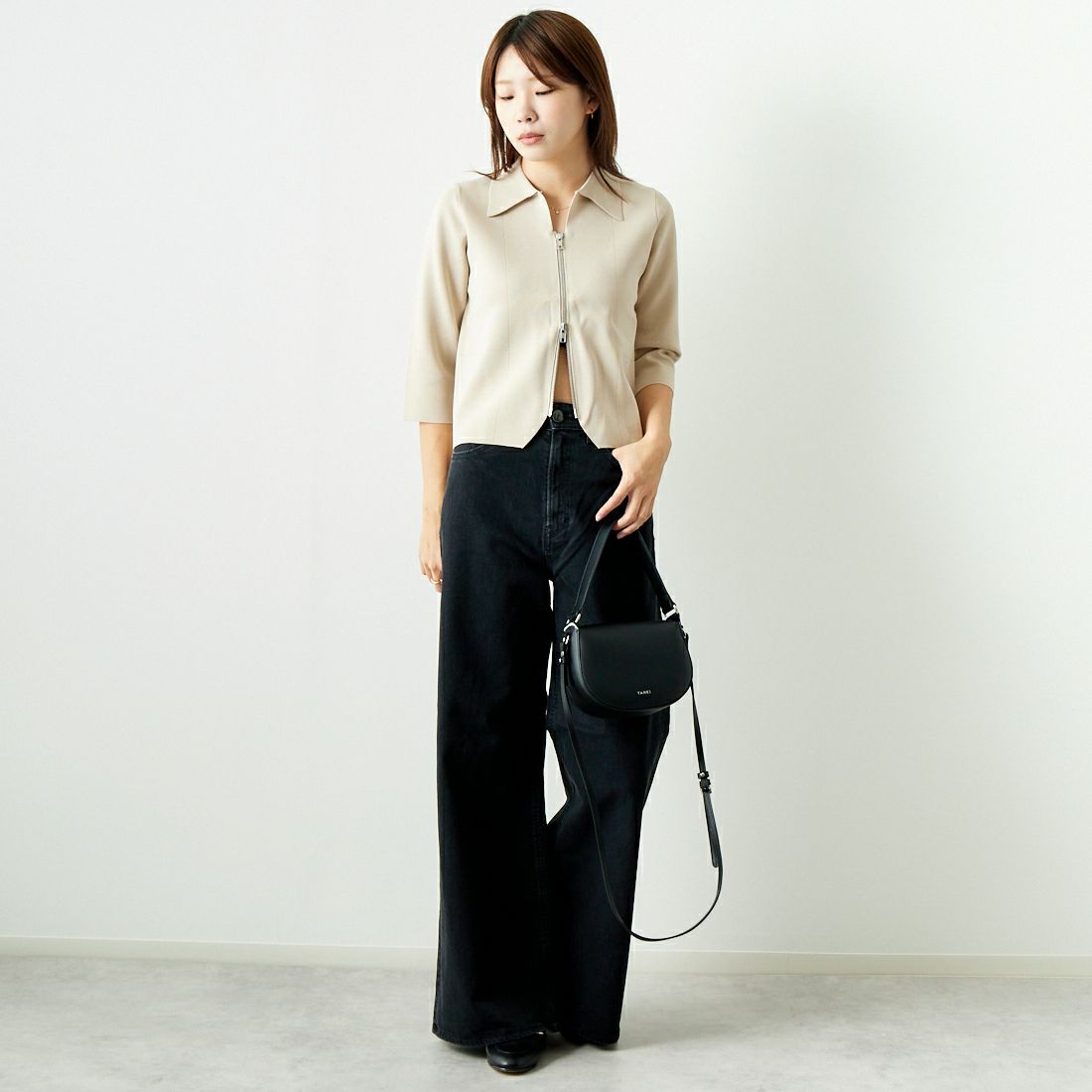 Jeans Factory Clothes [ジーンズファクトリークローズ] ジップアップポロニット [11241802] ｸﾞﾚｰｼﾞｭ &&モデル身長：167cm 着用サイズ：F&&