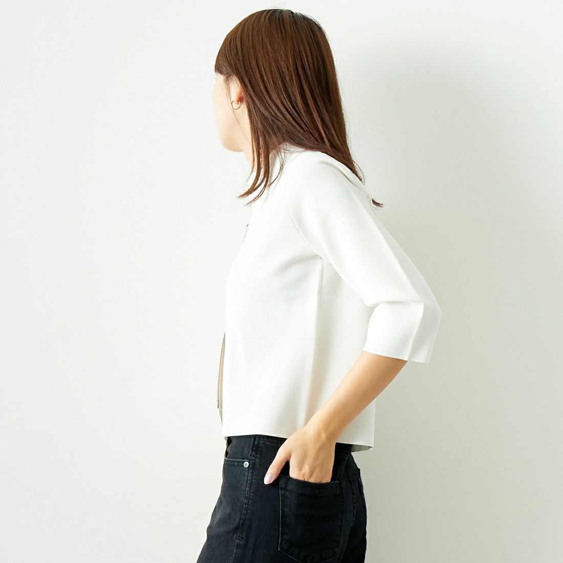 Jeans Factory Clothes [ジーンズファクトリークローズ] ジップアップポロニット [11241802] ﾎﾜｲﾄ &&モデル身長：167cm 着用サイズ：F&&