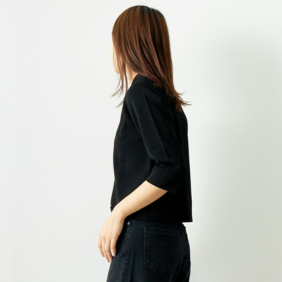 Jeans Factory Clothes [ジーンズファクトリークローズ] ジップアップポロニット [11241802] ﾌﾞﾗｯｸ &&モデル身長：167cm 着用サイズ：F&&