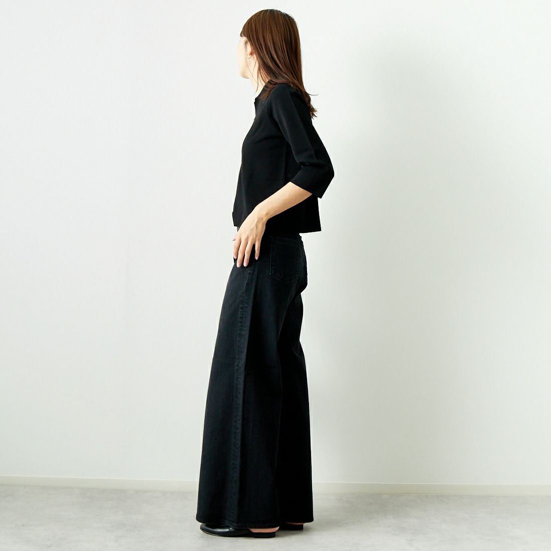 Jeans Factory Clothes [ジーンズファクトリークローズ] ジップアップポロニット [11241802] ﾌﾞﾗｯｸ &&モデル身長：167cm 着用サイズ：F&&